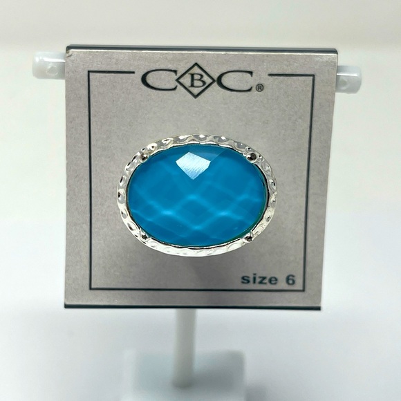 Macy’s CBC Silver Tone And Blue Fashion Ring Size 6 - Picture 1 of 4